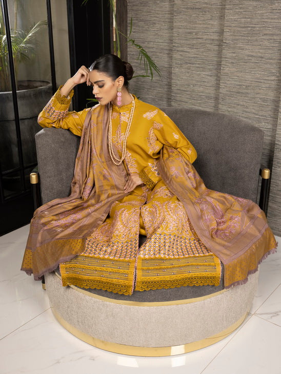 ZIMAL by Humdum Unstitched Embroidered Wool 3Pc Suit ZM-09