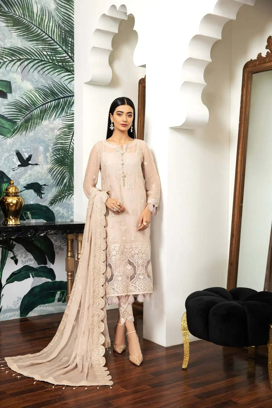 Alizeh Fashion Royale DE LUXE Embroidered Chiffon 3Pc Suit D-04 Peche
