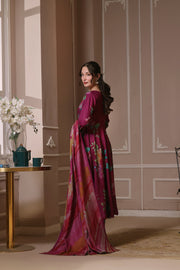 Feathers Dastak Unstitched Digital Printed Dhanak 3Pc Suit - RUBY ROUGE