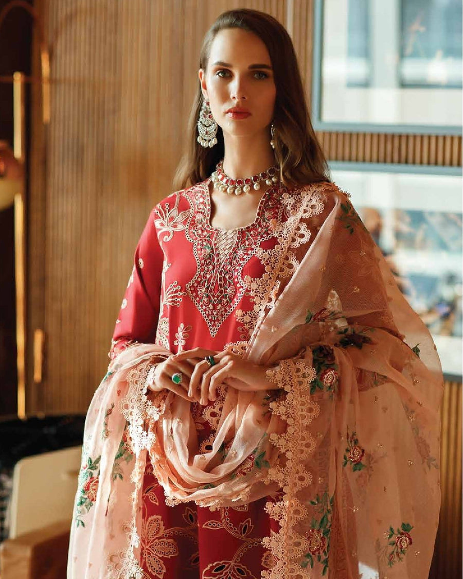 Mushq Astoria Festive Lawn Unstitched Embroidered 3Pc Suit D-07 SCARLET