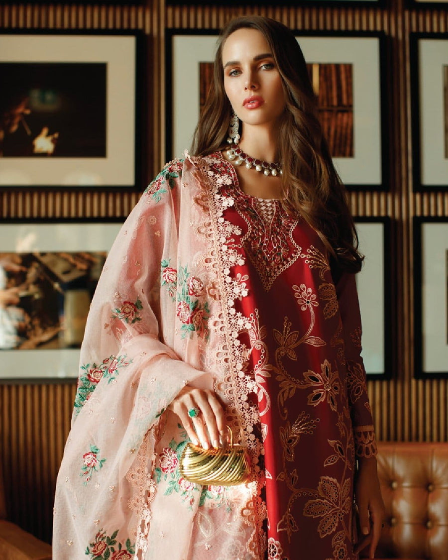 Mushq Astoria Festive Lawn Unstitched Embroidered 3Pc Suit D-07 SCARLET