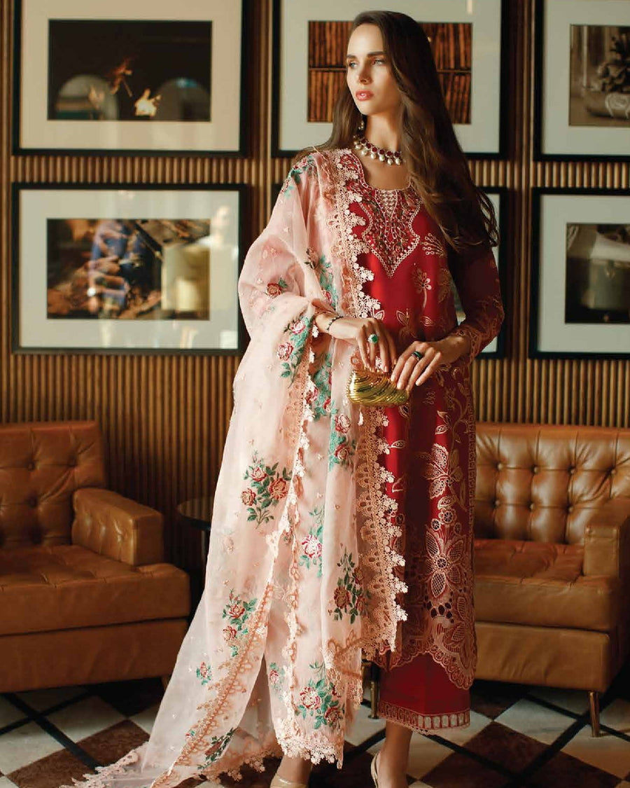 Mushq Astoria Festive Lawn Unstitched Embroidered 3Pc Suit D-07 SCARLET