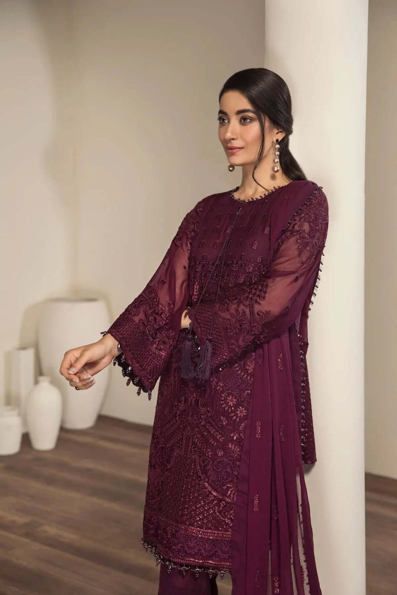 Alizeh Fashion Vol-02 Embroidered Chiffon 3Pc Suit D-08 Zaima