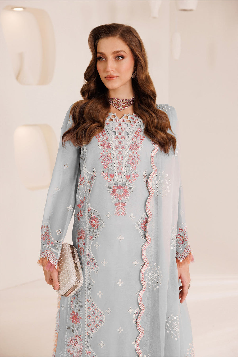 Alizeh Dhaagay Embroidered Chiffon Unstitched 3Pc Suit AF-DHG-5030-Mahrosh