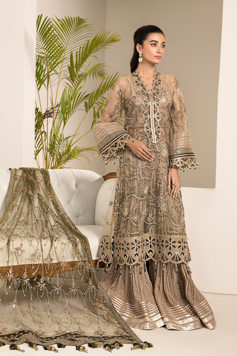 Alizeh Fashion Lamhay Festive Embroidered NEt 3Pc Suit V15D02 - Emhal