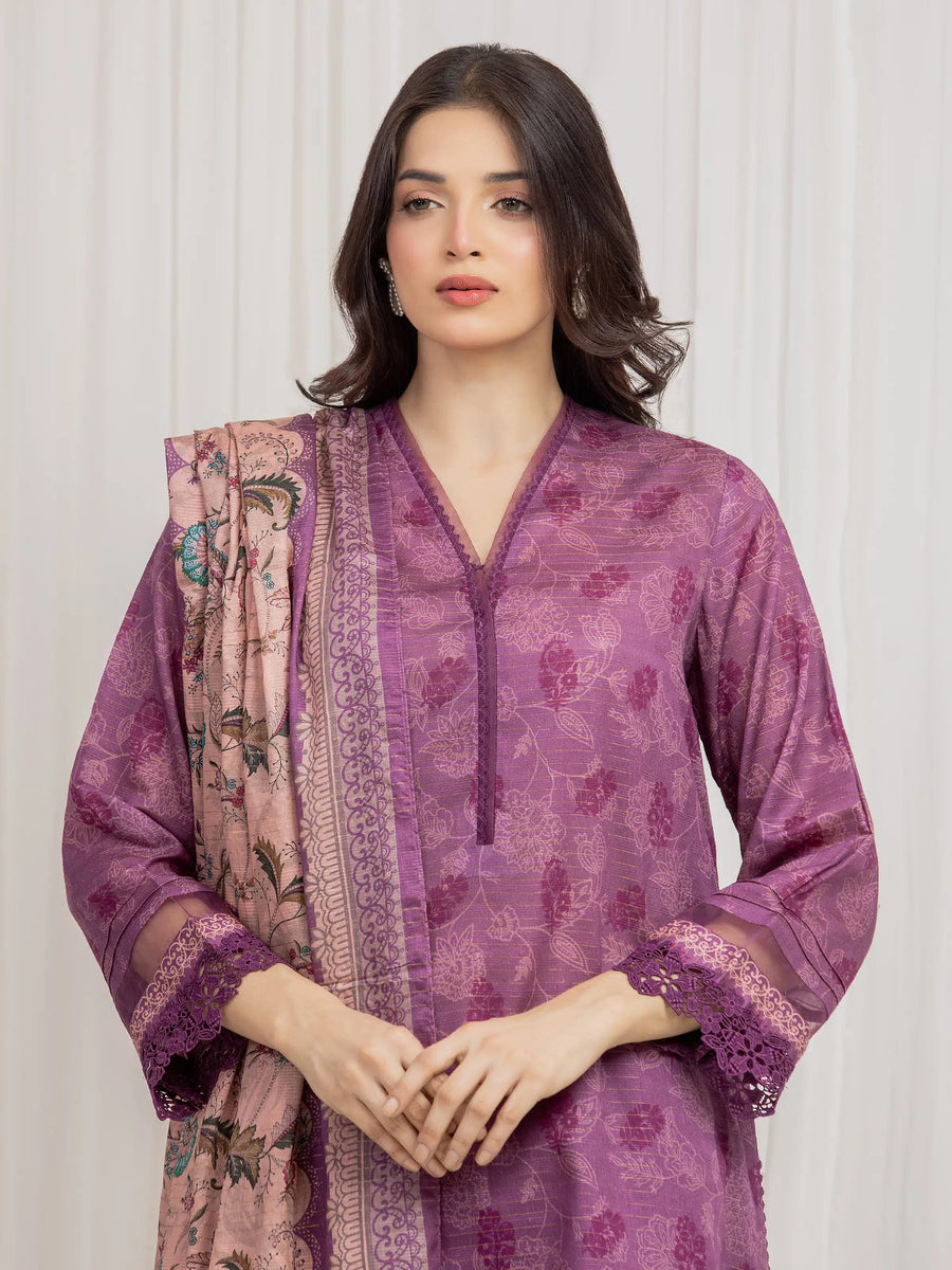 edenrobe Merak Printed Zari Lawn Unstitched 3Pc Suit EWU6M6-008
