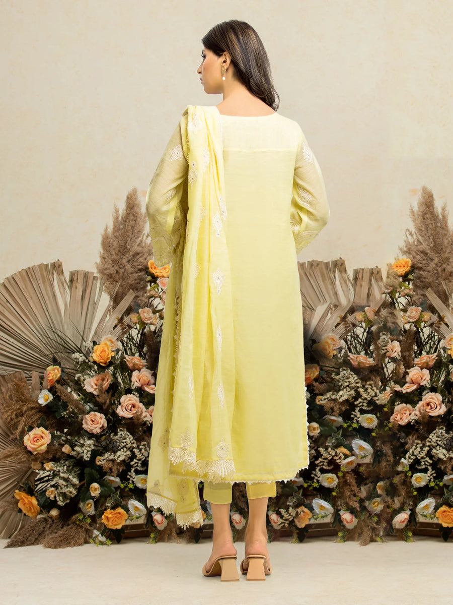 edenrobe Premium Embroidered Chanderi Unstitched 3Pc Suit EWU24V6-28736