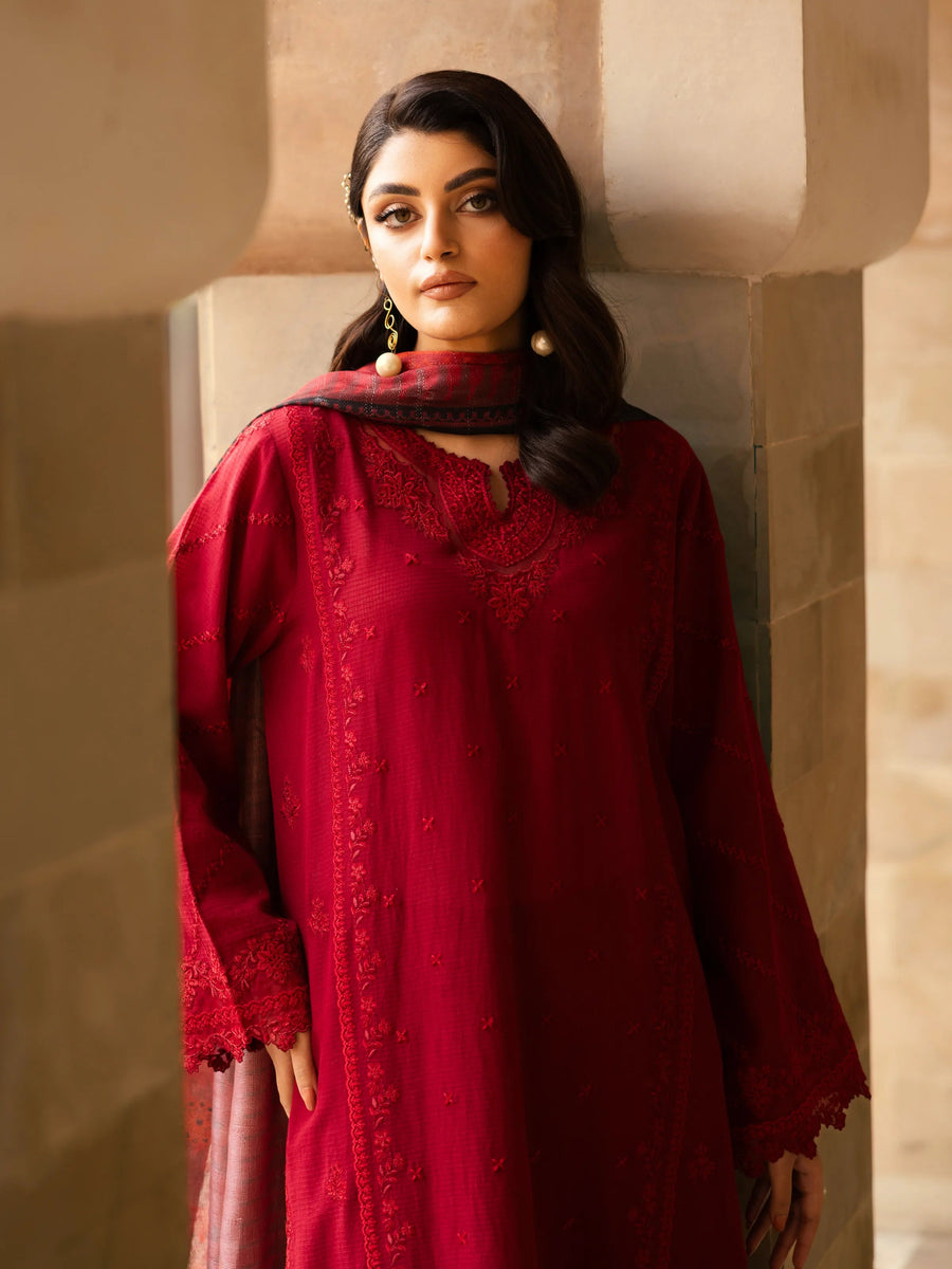 edenrobe Premium Festive Unstitched Slub Lawn 3Pc Suit EWU5V1-31240