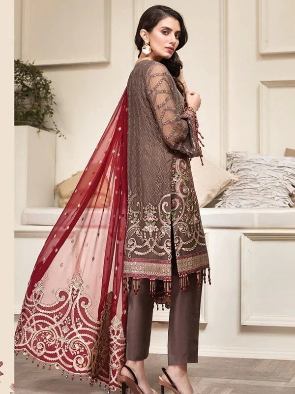 Jazmin Luxury Embroidered Chiffon Unstitched 3Pc Suit D-10 SHERENE