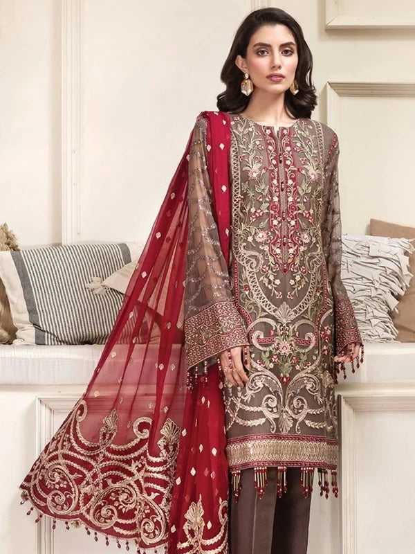 Jazmin Luxury Embroidered Chiffon Unstitched 3Pc Suit D-10 SHERENE