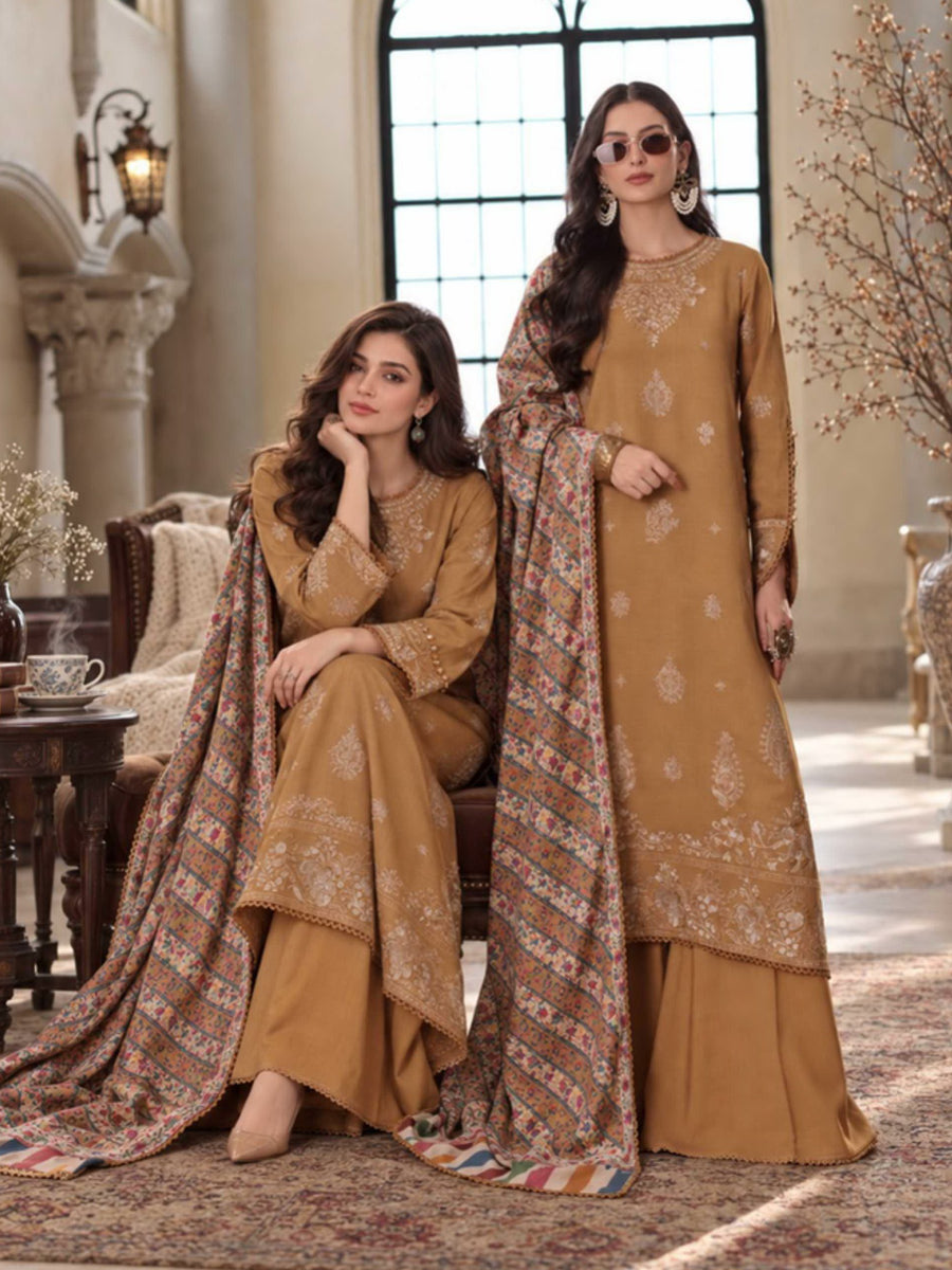 Noor by Saadia Asad Printskhaas Embroidered Linen Unstitched 3Pc Suit D-10A