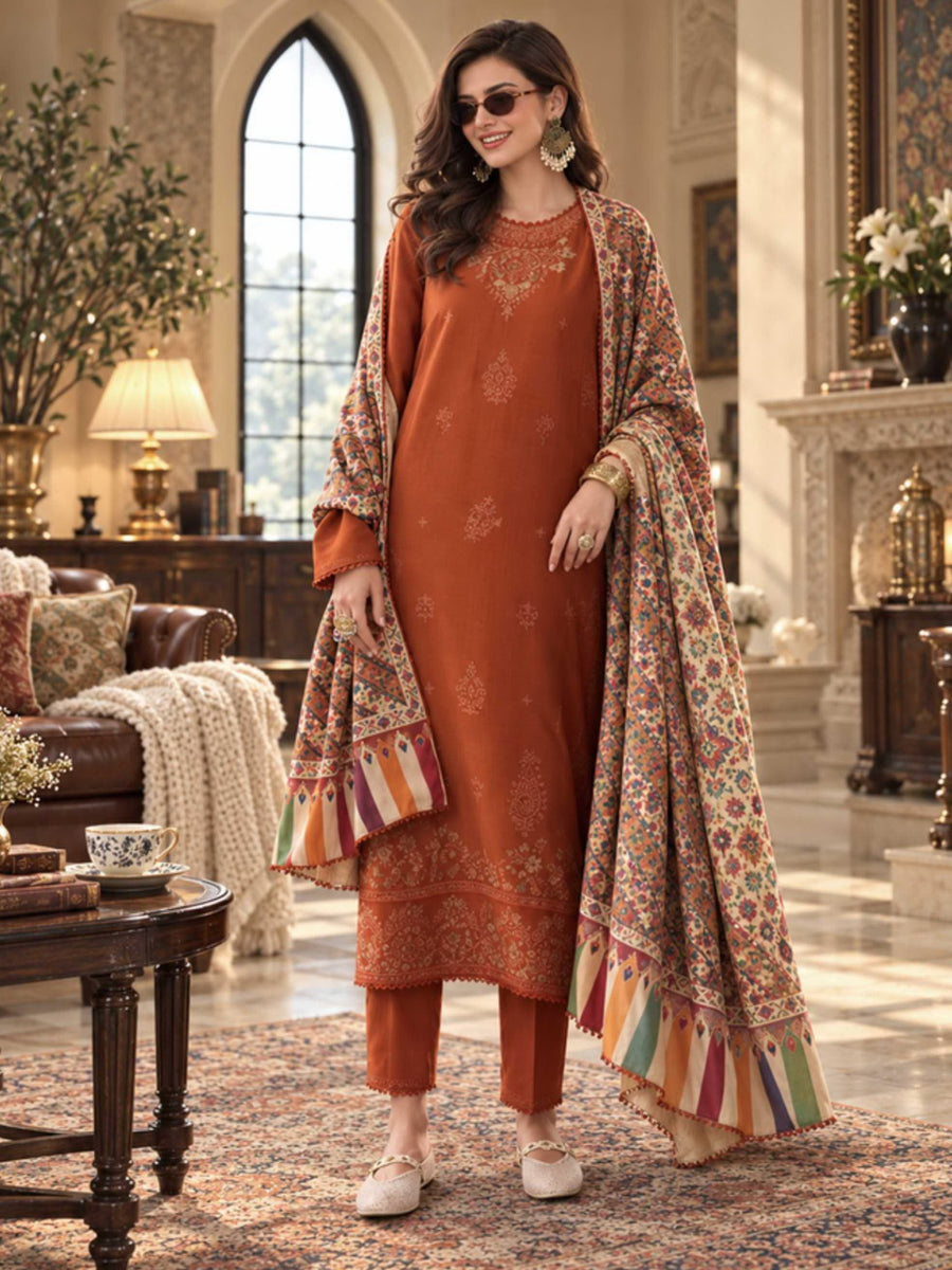 Noor by Saadia Asad Printskhaas Embroidered Linen Unstitched 3Pc Suit D-10B
