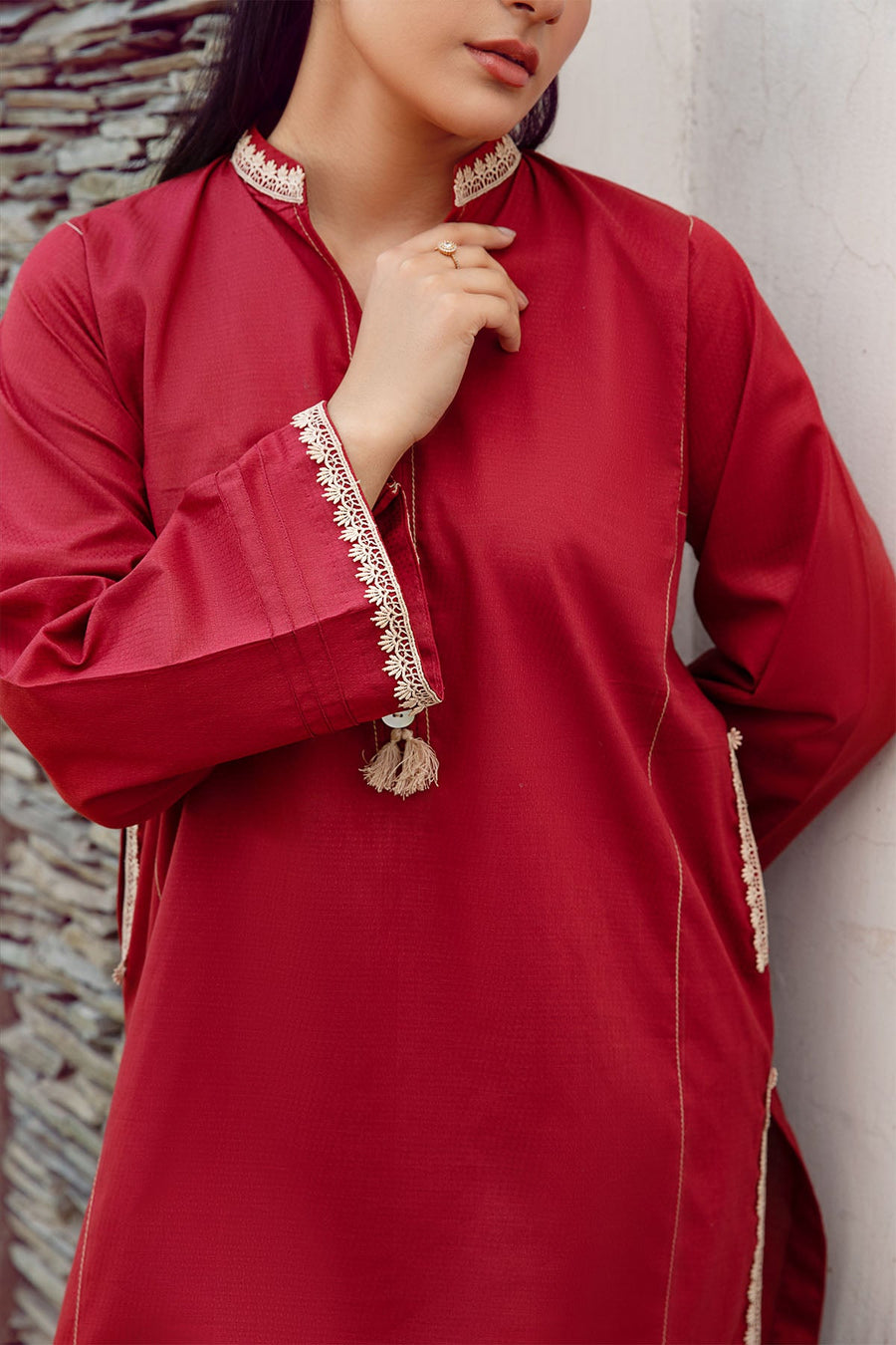 La Rosaa Basics Embroidered Self Cotton Lawn Stitched 2Pc Suit LRB24-03 Mira
