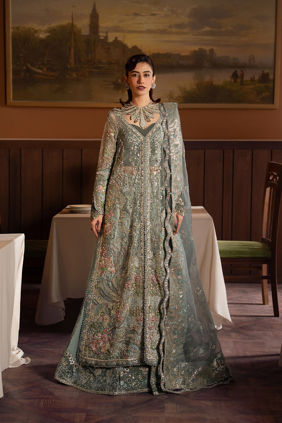 Afrozeh Hayat Wedding Embroidered Organza Unstitched 3Pc Suit - Mehves
