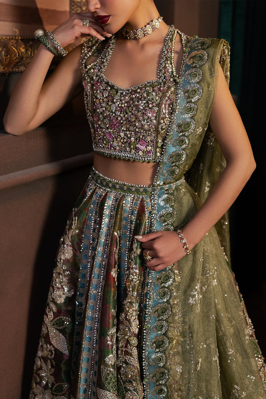 Afrozeh Hayat Wedding Embroidered Zari Unstitched 3Pc Suit - Mahsil