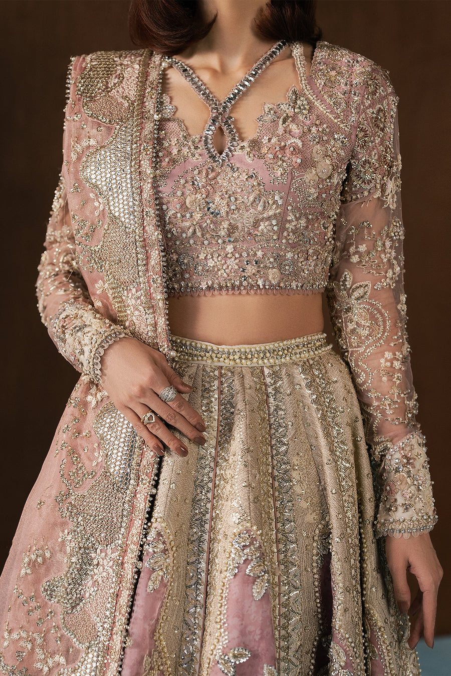 Afrozeh Hayat Wedding Embroidered Raw Silk Unstitched 3Pc Suit - Zaviyah