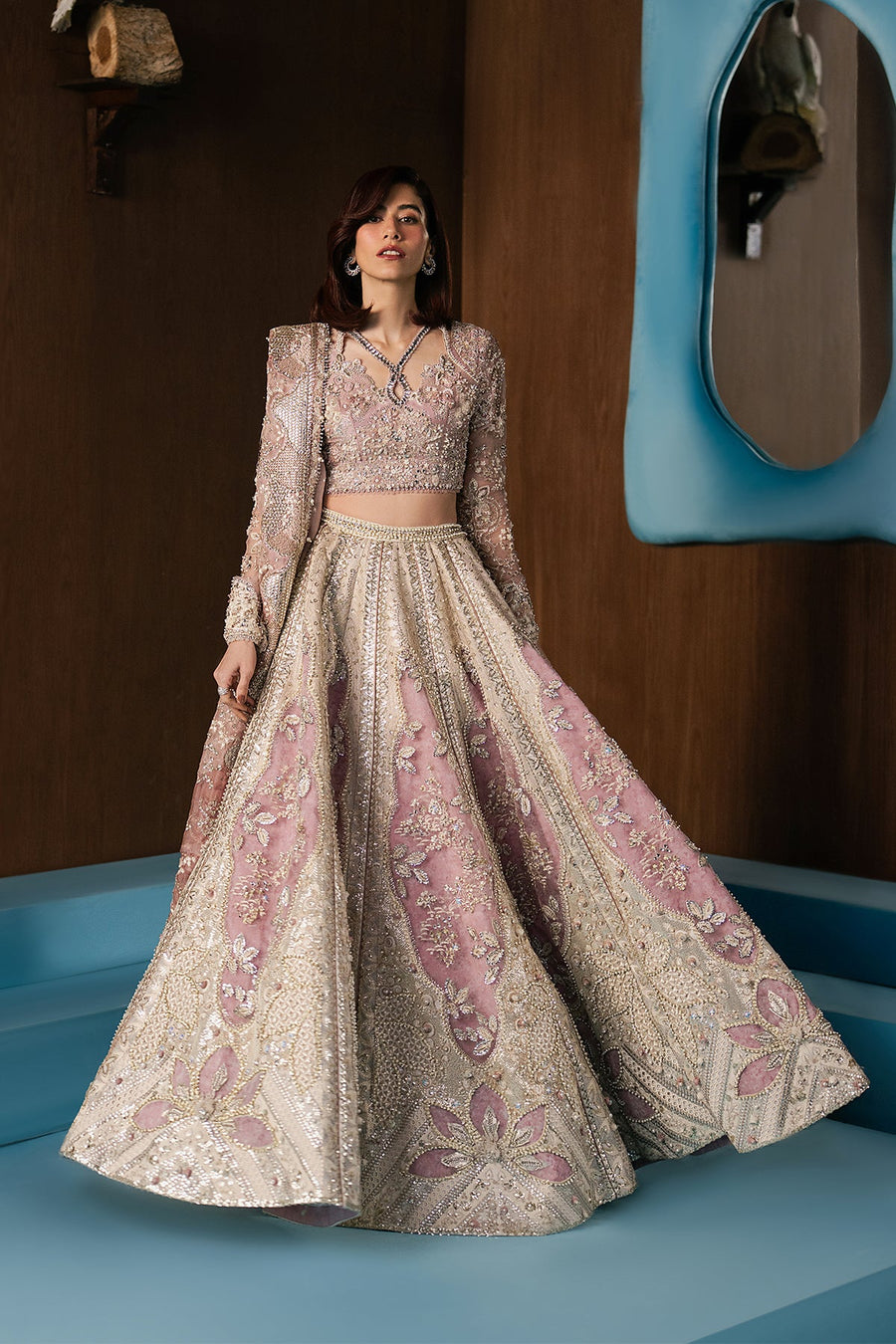 Afrozeh Hayat Wedding Embroidered Raw Silk Unstitched 3Pc Suit - Zaviyah