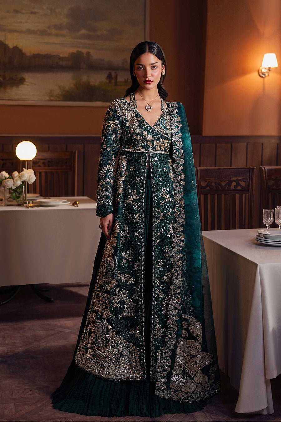 Afrozeh Hayat Wedding Embroidered Raw Silk Unstitched 3Pc Suit - Zareenah