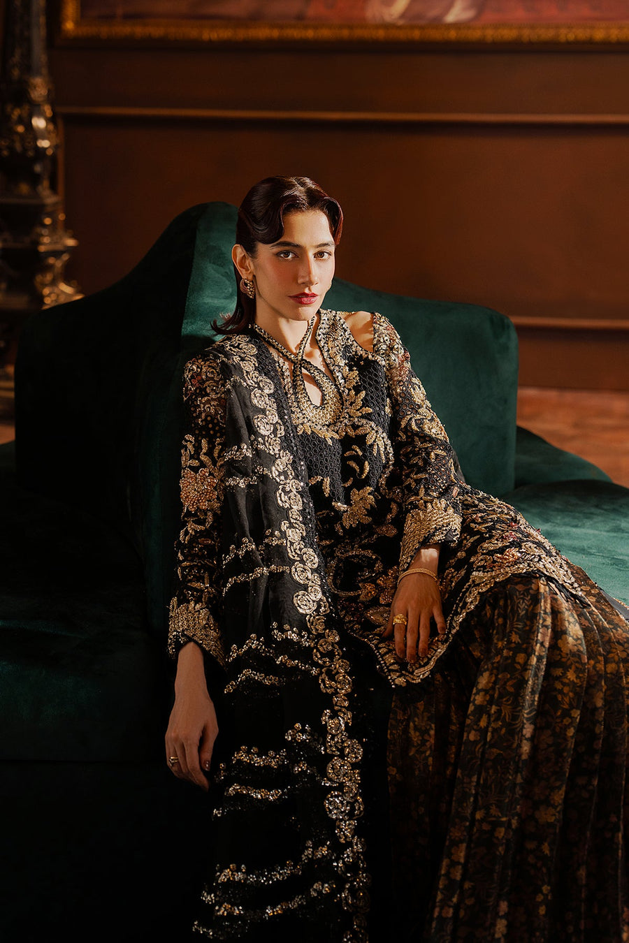 Afrozeh Hayat Wedding Embroidered Raw Silk Unstitched 3Pc Suit - Sarave
