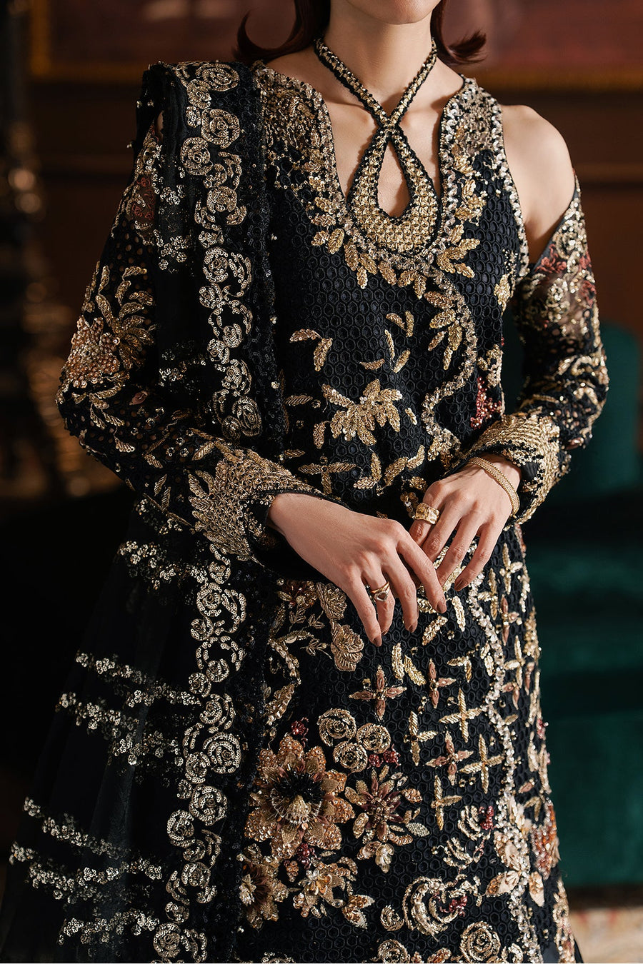 Afrozeh Hayat Wedding Embroidered Raw Silk Unstitched 3Pc Suit - Sarave