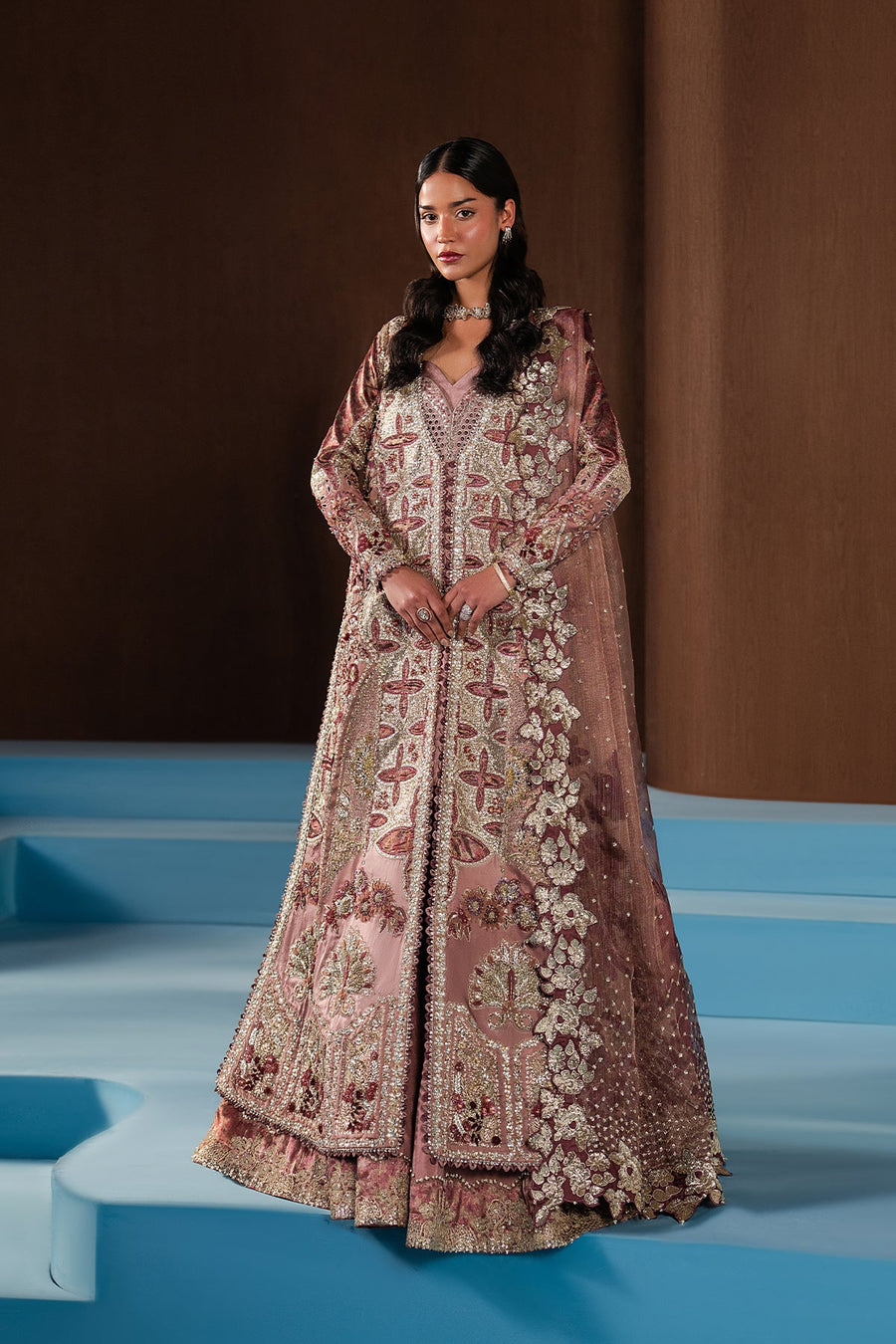 Afrozeh Hayat Wedding Embroidered Zari Unstitched 3Pc Suit - Zarhel