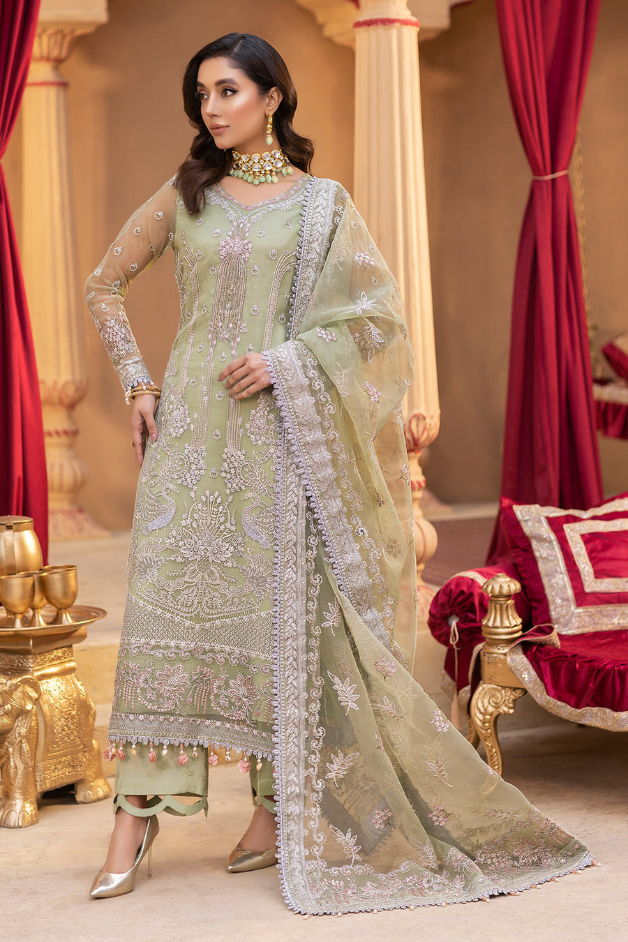 Dastgah by Neeshay Embroidered Organza Unstitched 3Pc Suit - RANG-E-BAHAR