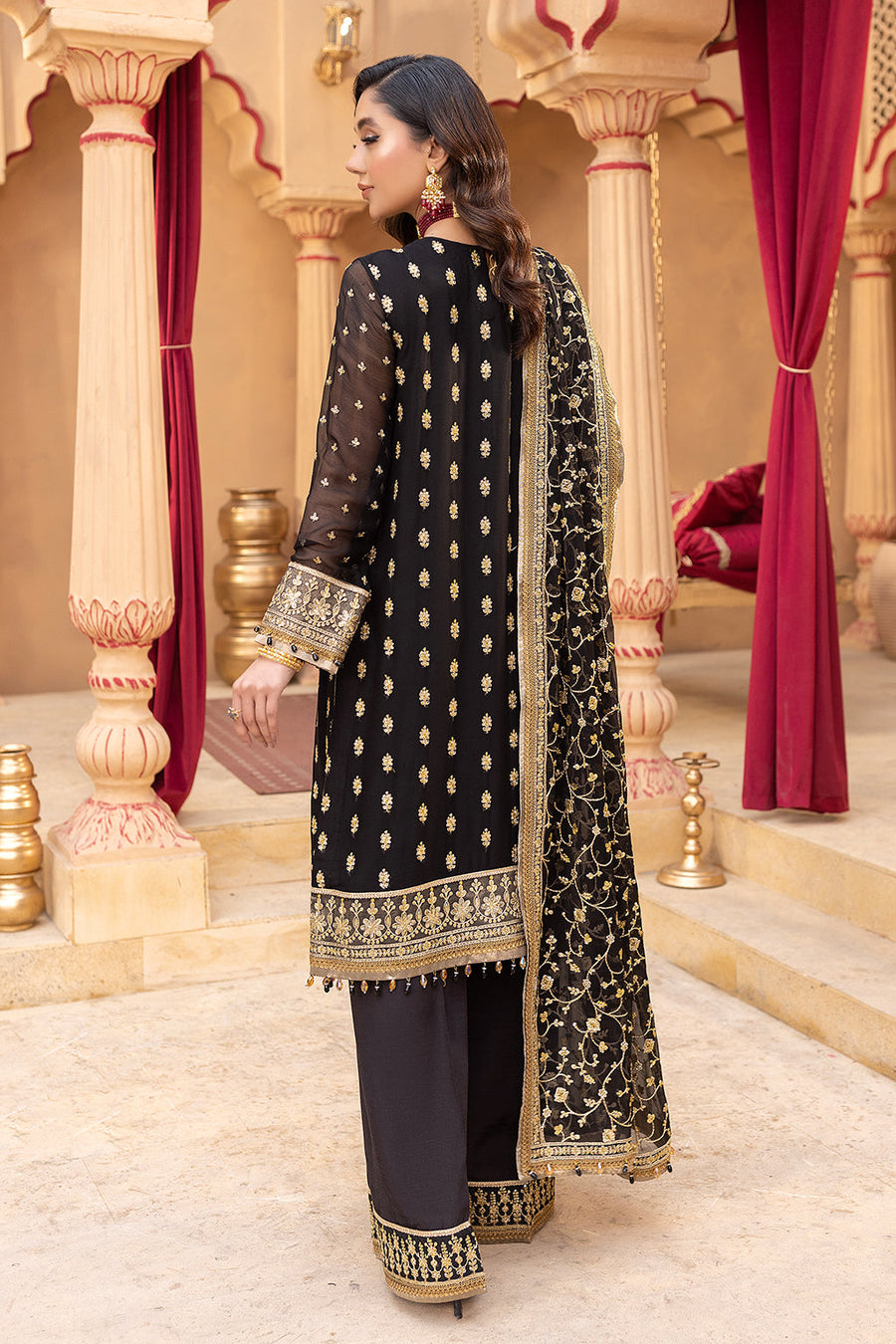 Dastgah by Neeshay Embroidered Chiffon Unstitched 3Pc Suit - LEILA