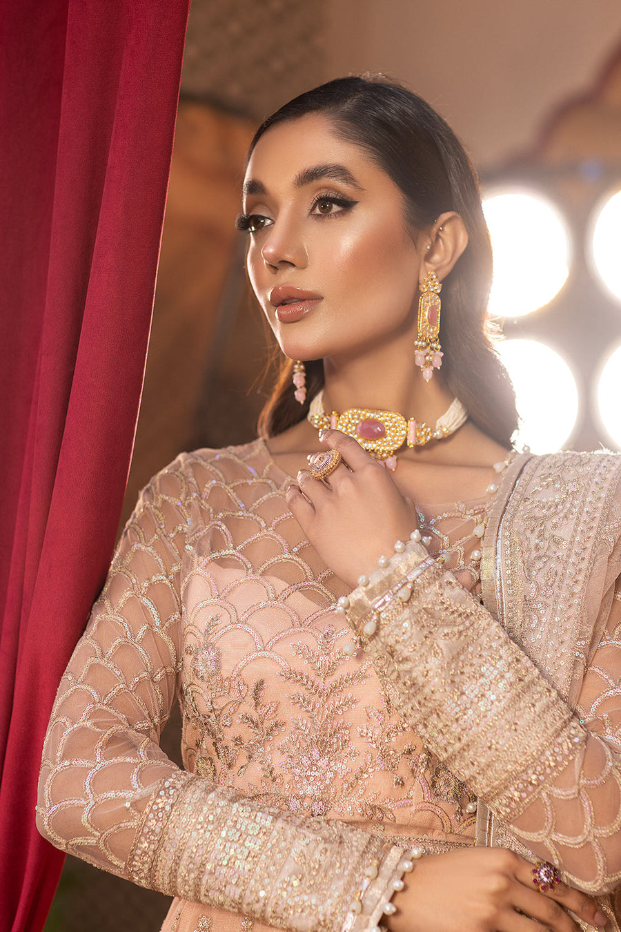 Dastgah by Neeshay Embroidered Net Unstitched 3Pc Suit - NAVA