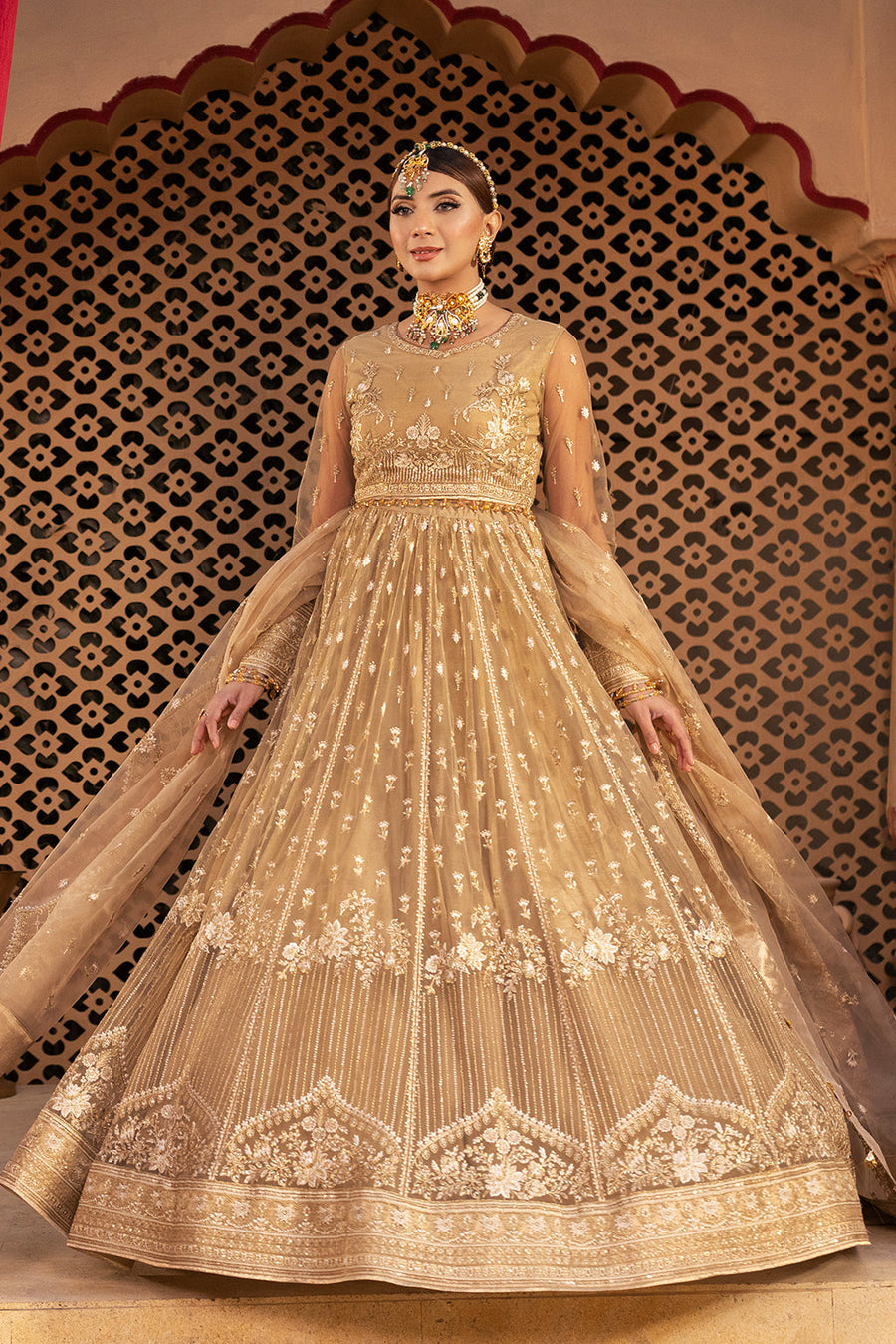Dastgah by Neeshay Embroidered Net Unstitched 3Pc Suit - NOOR