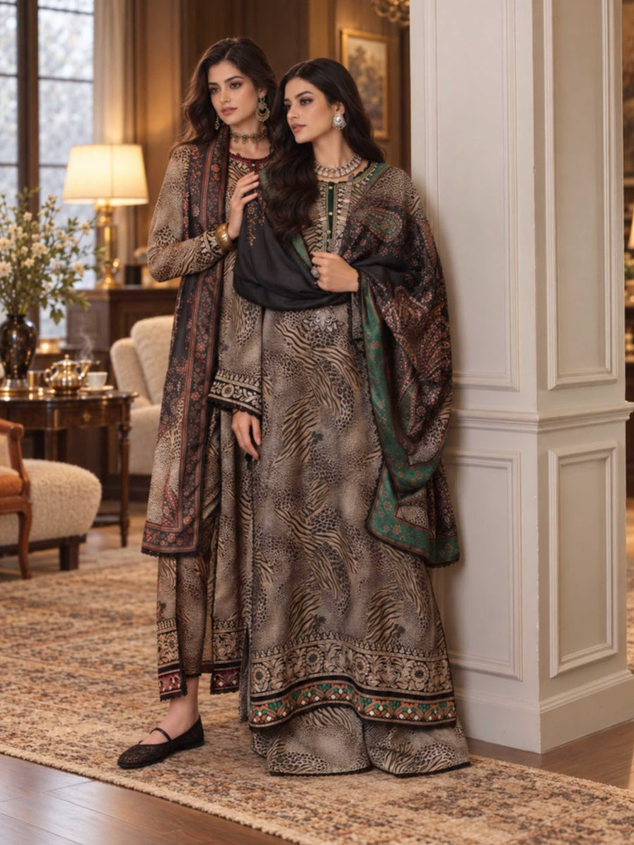 Noor by Saadia Asad Printskhaas Embroidered Linen Unstitched 3Pc Suit D-01A