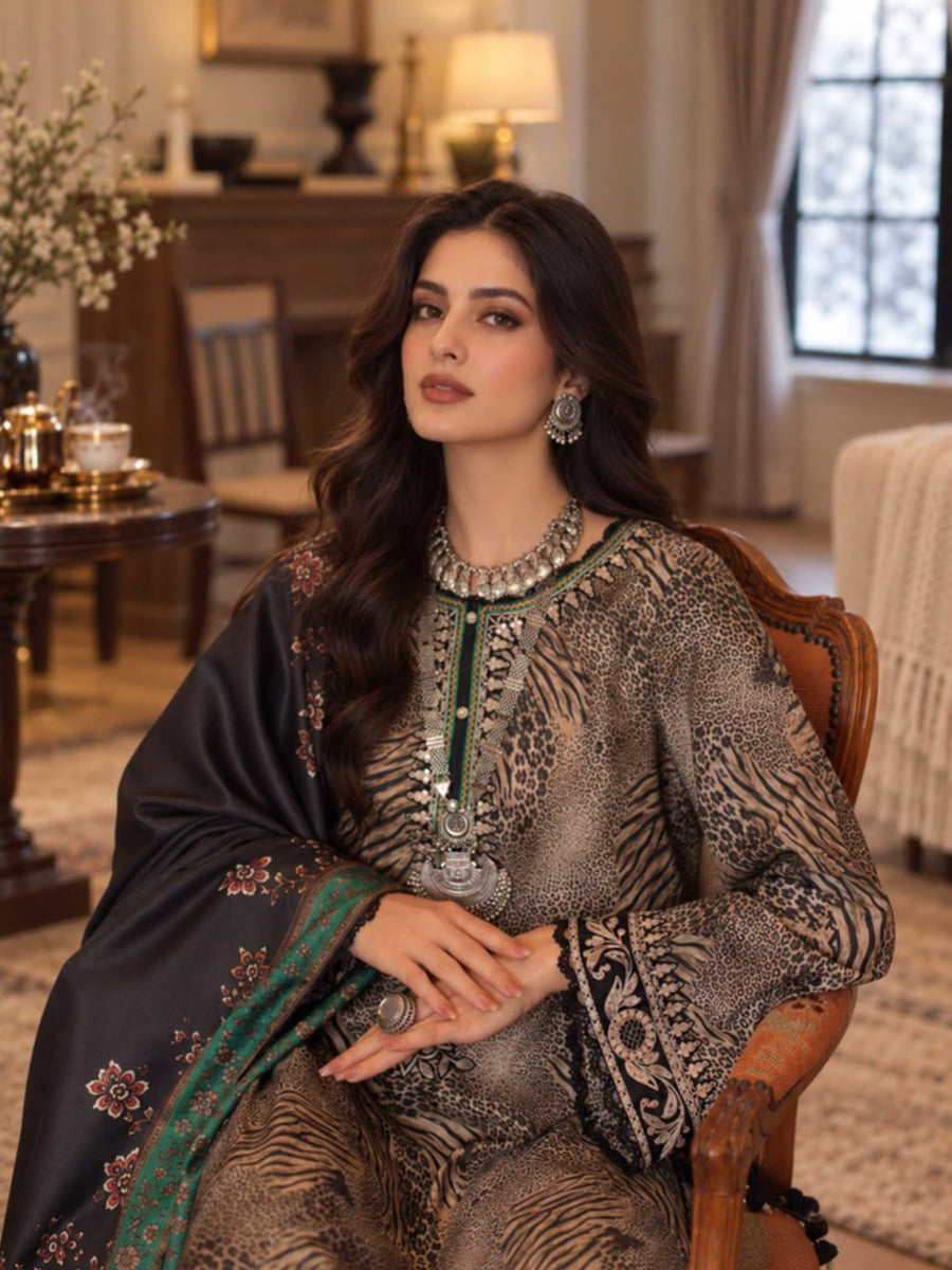 Noor by Saadia Asad Printskhaas Embroidered Linen Unstitched 3Pc Suit D-01A