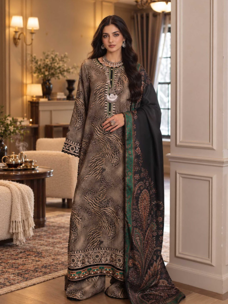 Noor by Saadia Asad Printskhaas Embroidered Linen Unstitched 3Pc Suit D-01A