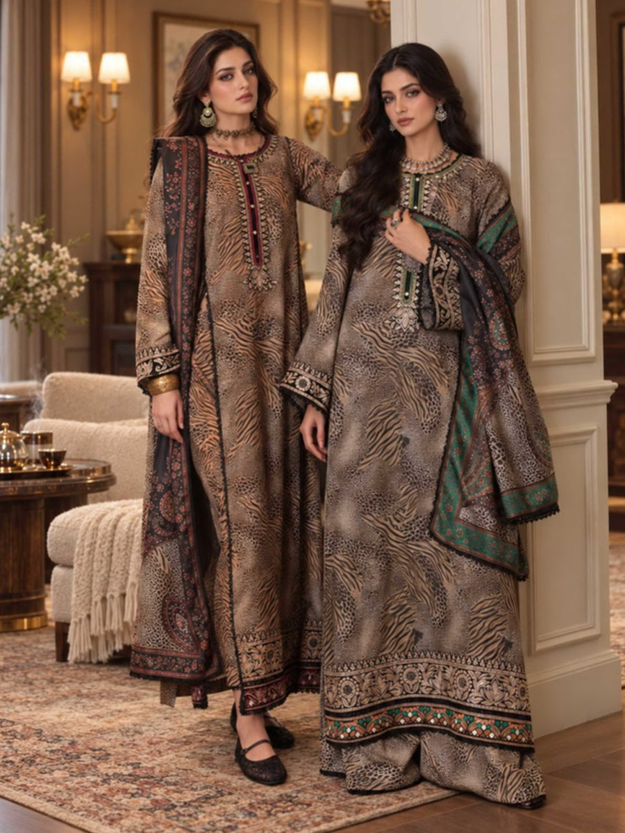 Noor by Saadia Asad Printskhaas Embroidered Linen Unstitched 3Pc Suit D-01B