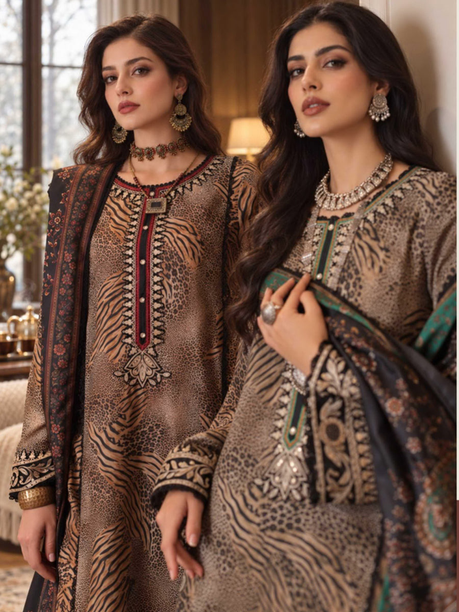Noor by Saadia Asad Printskhaas Embroidered Linen Unstitched 3Pc Suit D-01B