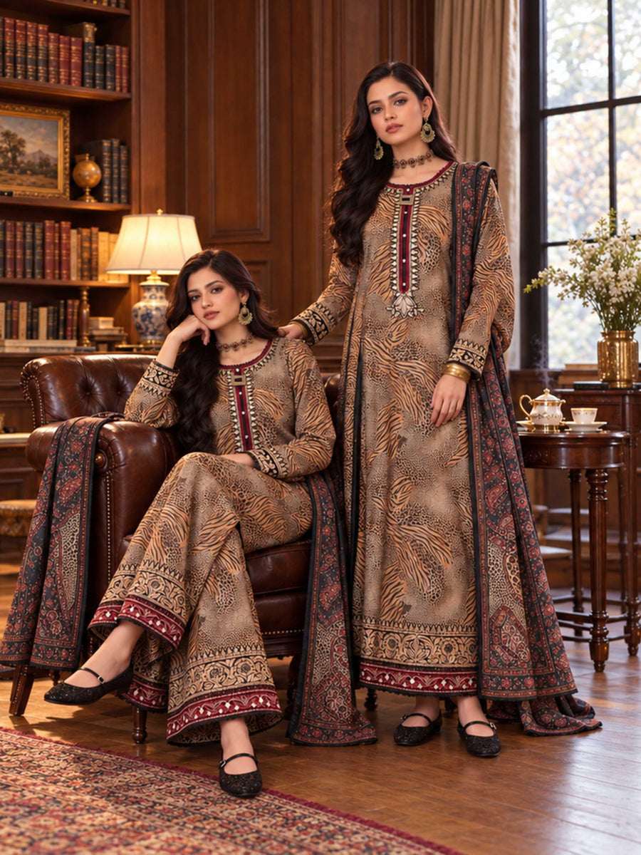 Noor by Saadia Asad Printskhaas Embroidered Linen Unstitched 3Pc Suit D-01B