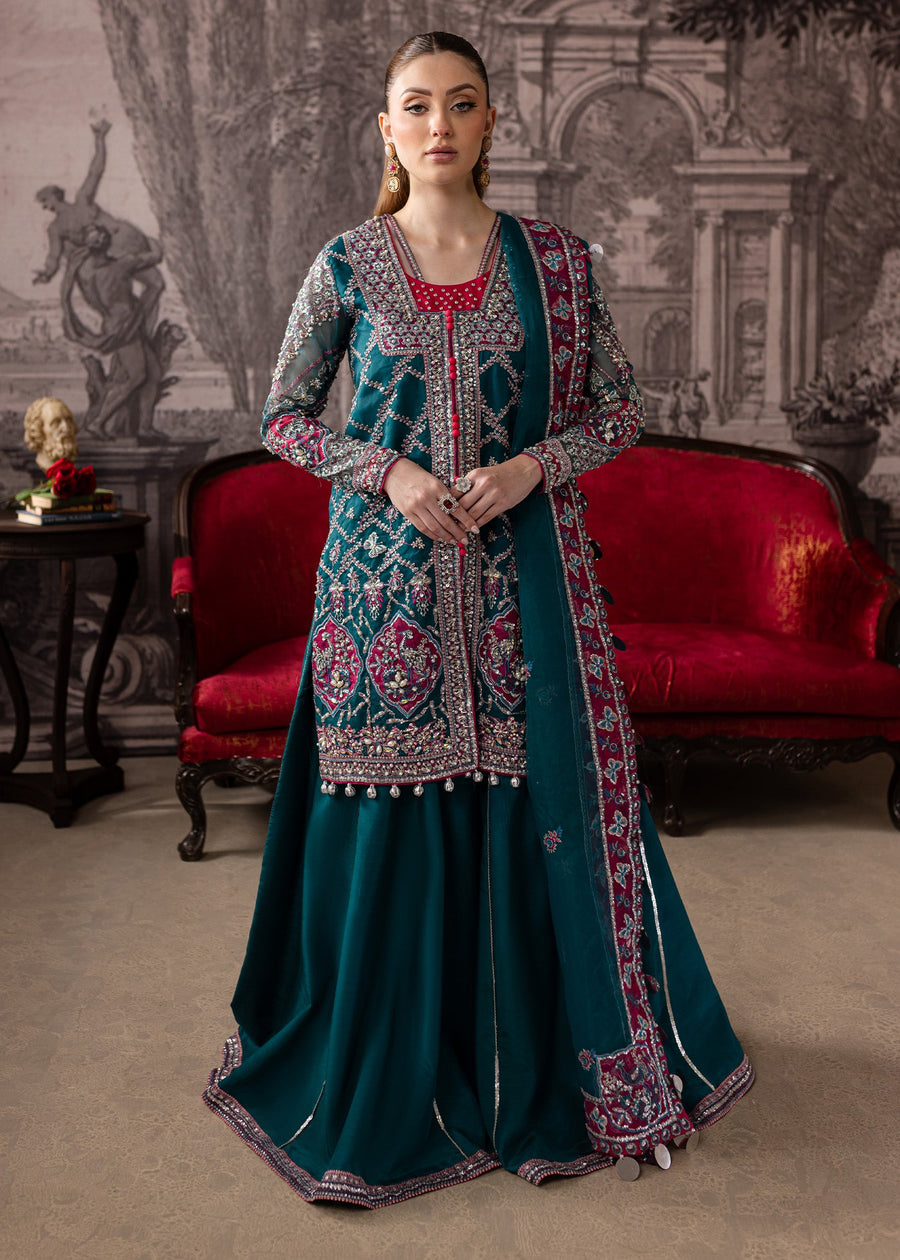 Maria Osama Khan Mystara Embroidered Organza Unstitched 3Pc Suit - Riva
