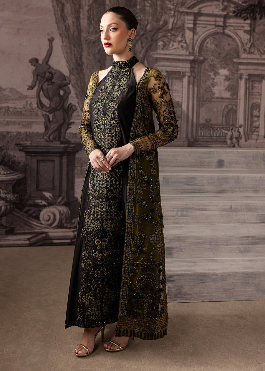 Maria Osama Khan Mystara Embroidered Organza Unstitched 3Pc Suit - Storm