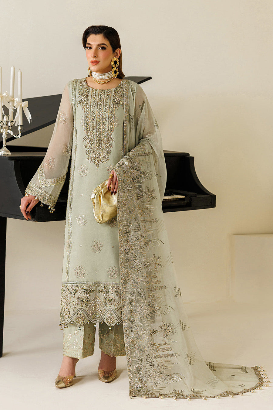 Alizeh Aymal Embroidered Chiffon Unstitched 3Pc SuitAF-BHM-4072-Javi