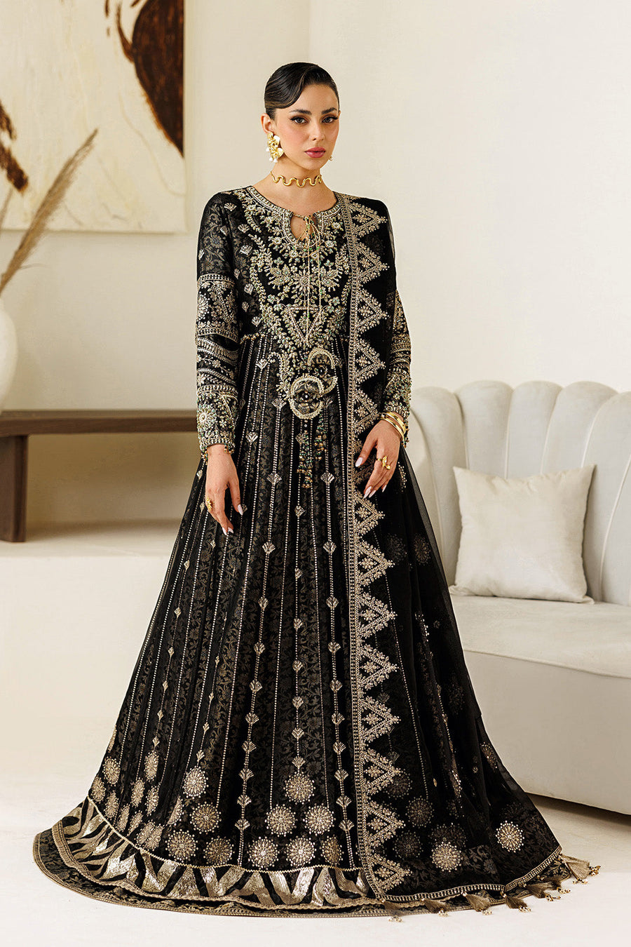 Alizeh Aymal Embroidered Chiffon Unstitched 3Pc SuitAF-BHM-4073-Blanc