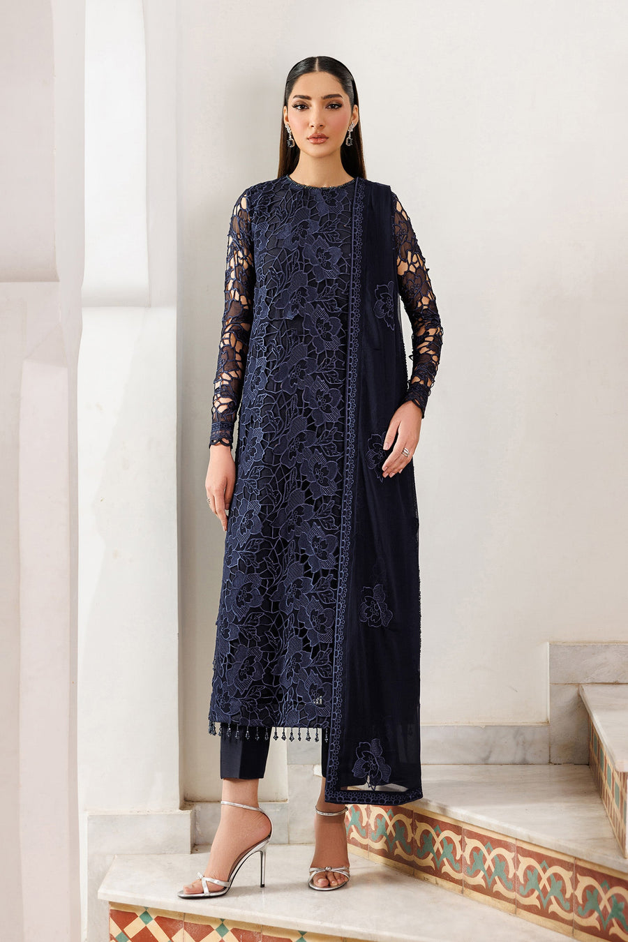 Zarif Nourah Embroidered Luxury Chiffon Unstitched 3Pc Suit - SARAYA