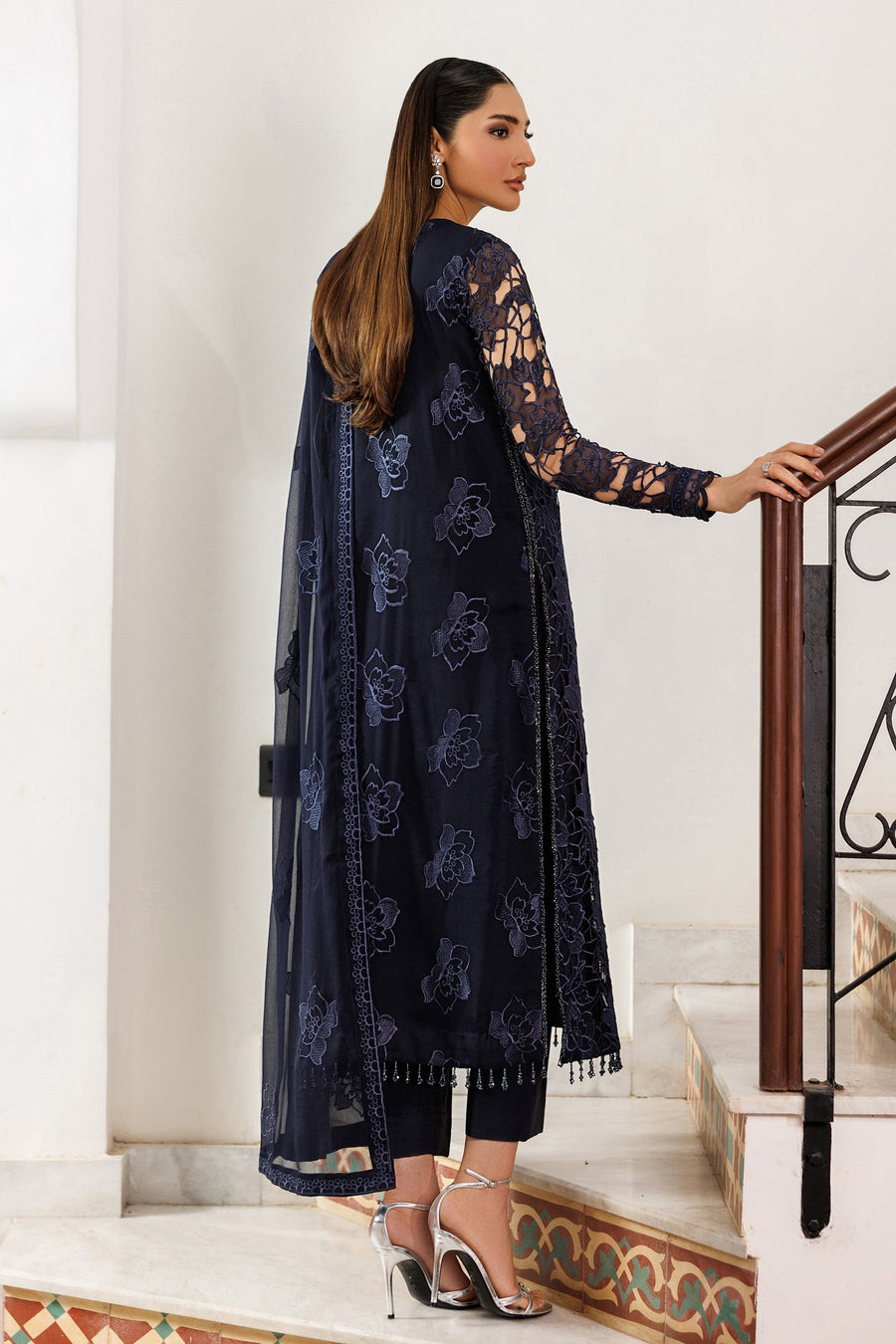 Zarif Nourah Embroidered Luxury Chiffon Unstitched 3Pc Suit - SARAYA