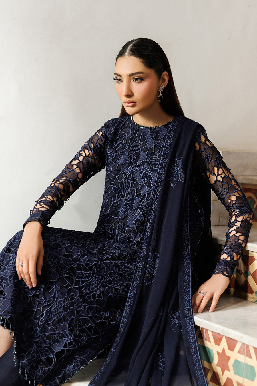 Zarif Nourah Embroidered Luxury Chiffon Unstitched 3Pc Suit - SARAYA