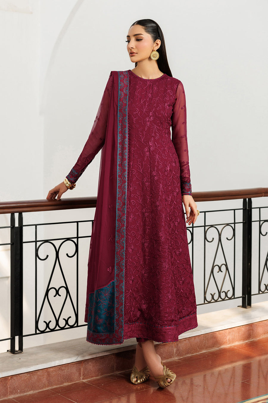 Zarif Nourah Embroidered Luxury Chiffon Unstitched 3Pc Suit - MAHAL
