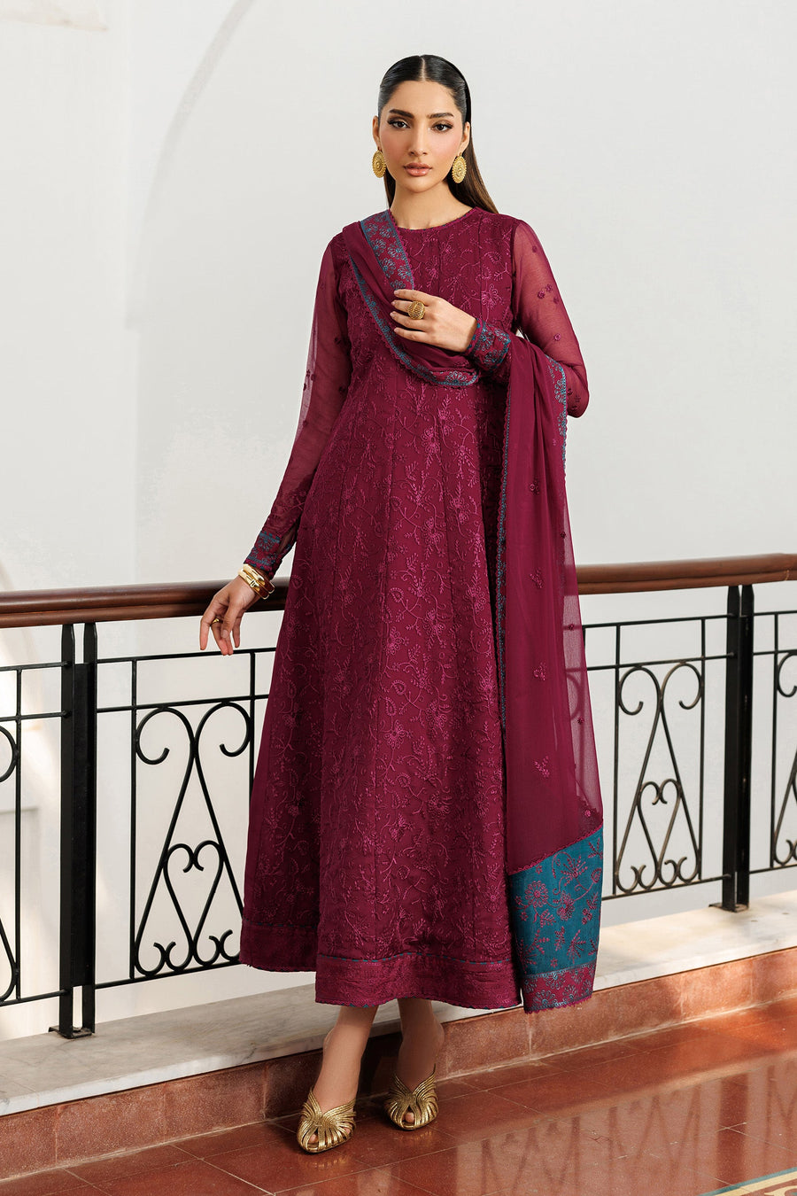 Zarif Nourah Embroidered Luxury Chiffon Unstitched 3Pc Suit - MAHAL
