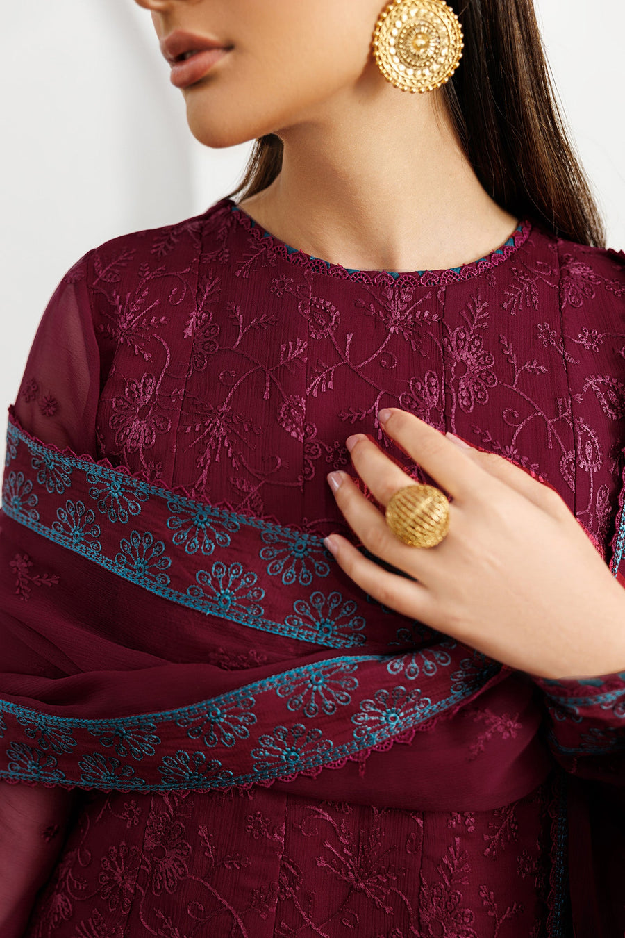 Zarif Nourah Embroidered Luxury Chiffon Unstitched 3Pc Suit - MAHAL