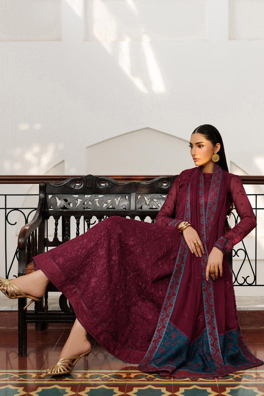 Zarif Nourah Embroidered Luxury Chiffon Unstitched 3Pc Suit - MAHAL
