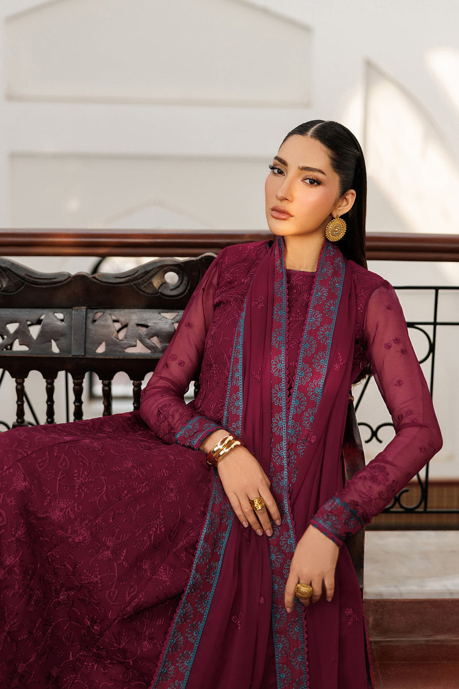Zarif Nourah Embroidered Luxury Chiffon Unstitched 3Pc Suit - MAHAL