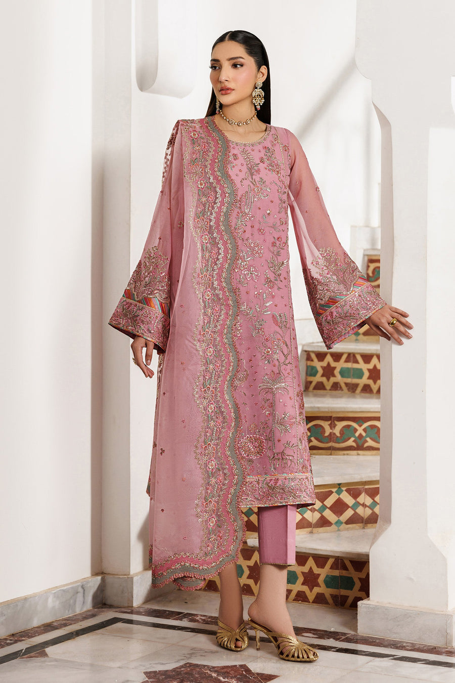 Zarif Nourah Embroidered Luxury Chiffon Unstitched 3Pc Suit - SHAYRA