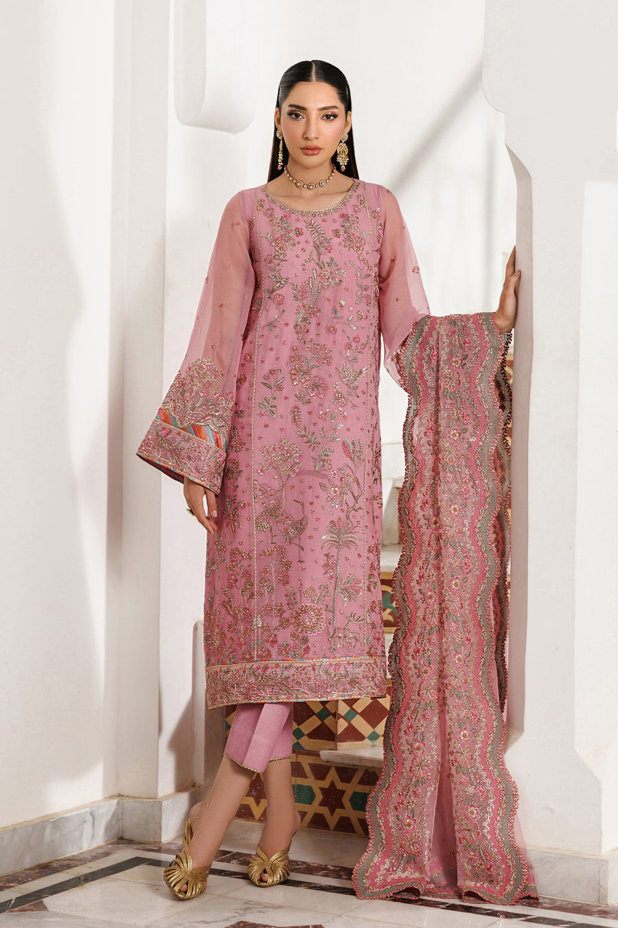Zarif Nourah Embroidered Luxury Chiffon Unstitched 3Pc Suit - SHAYRA