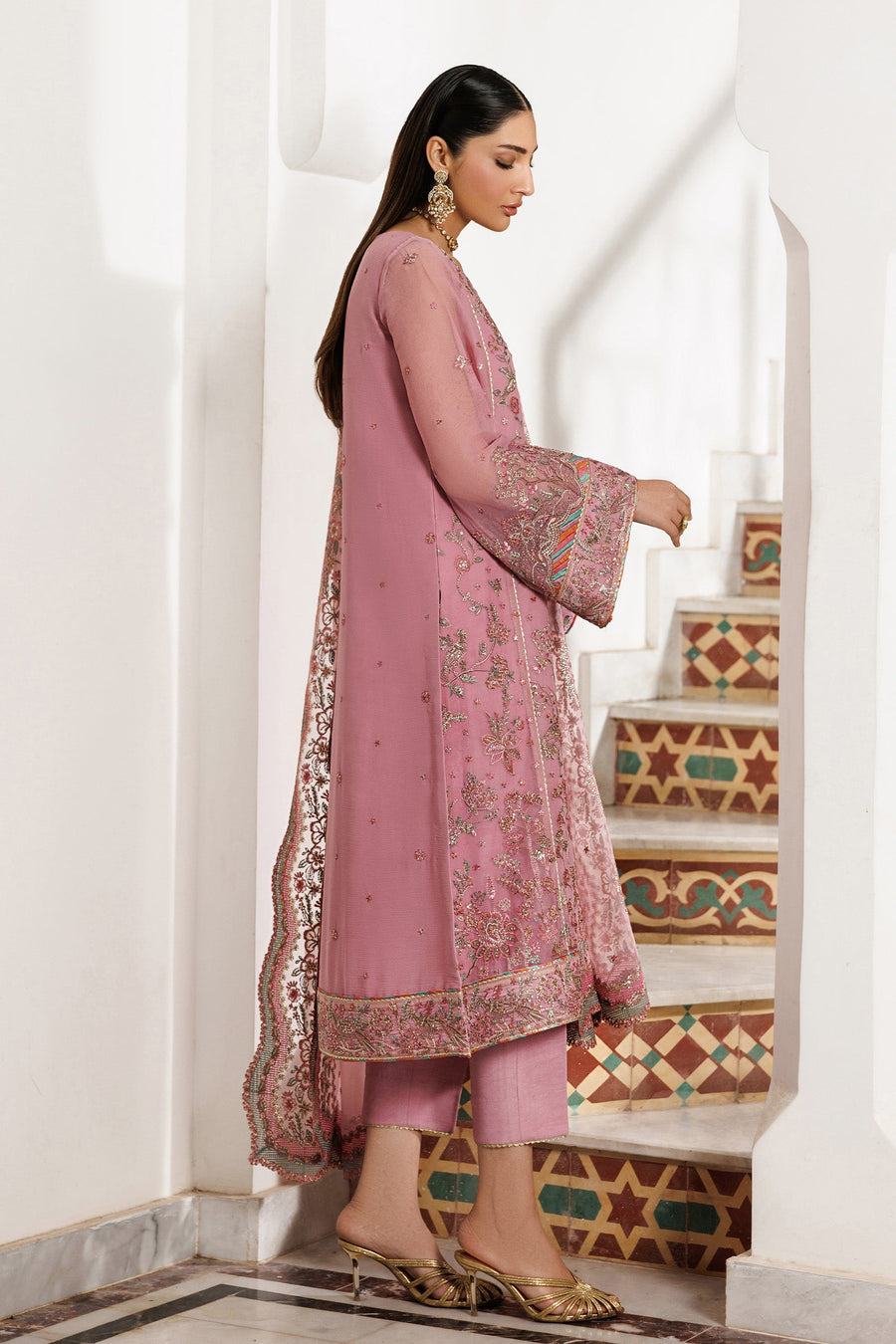 Zarif Nourah Embroidered Luxury Chiffon Unstitched 3Pc Suit - SHAYRA